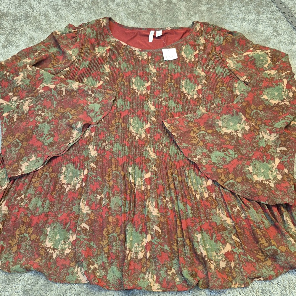 NEW Cato Top Womens 26/28W Multi Color Lined Boho Cottagecore